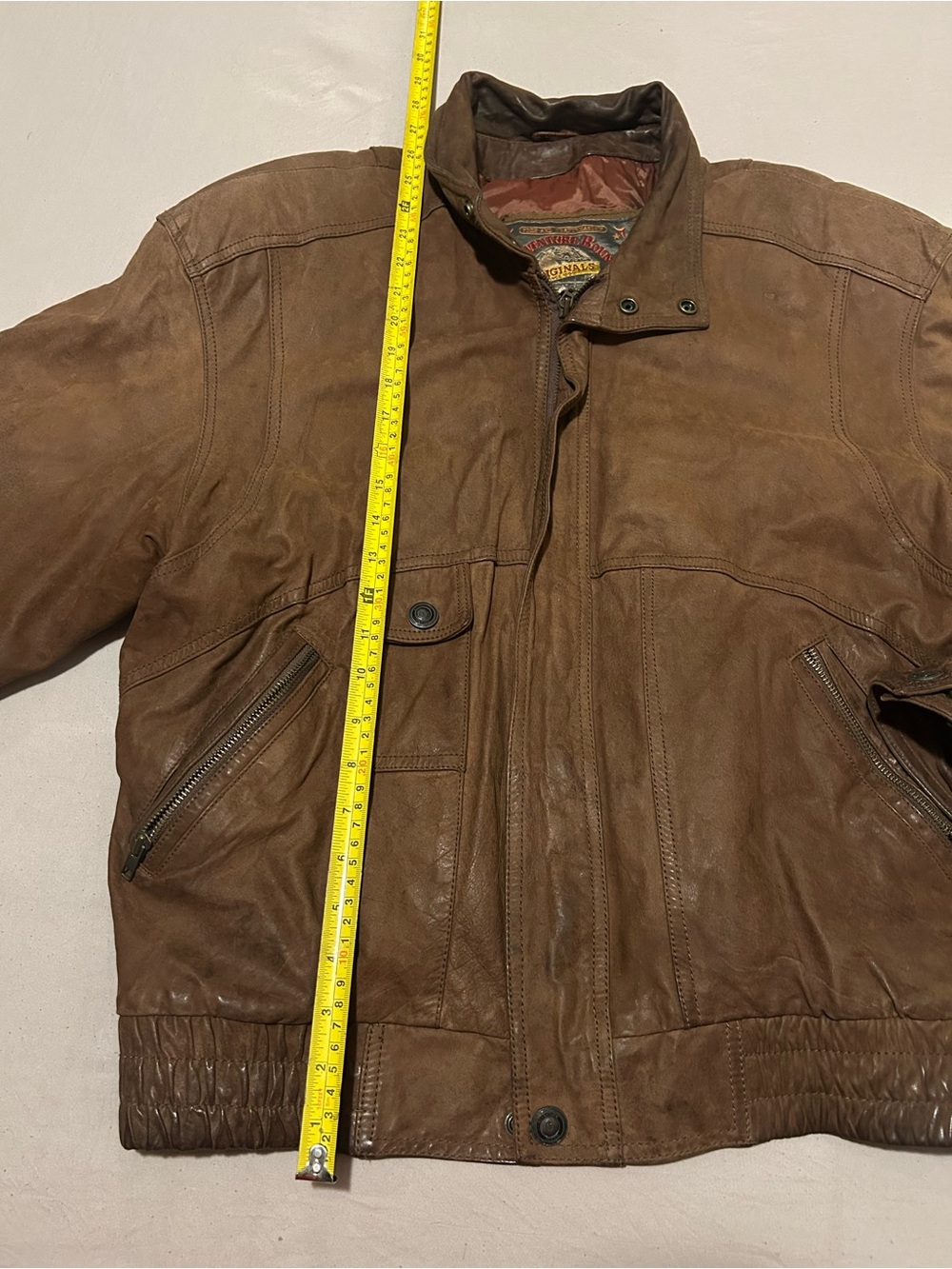 Men's Brown Leather Bomber Jacket - Classic Casual Bomber - Picture 2 of 11